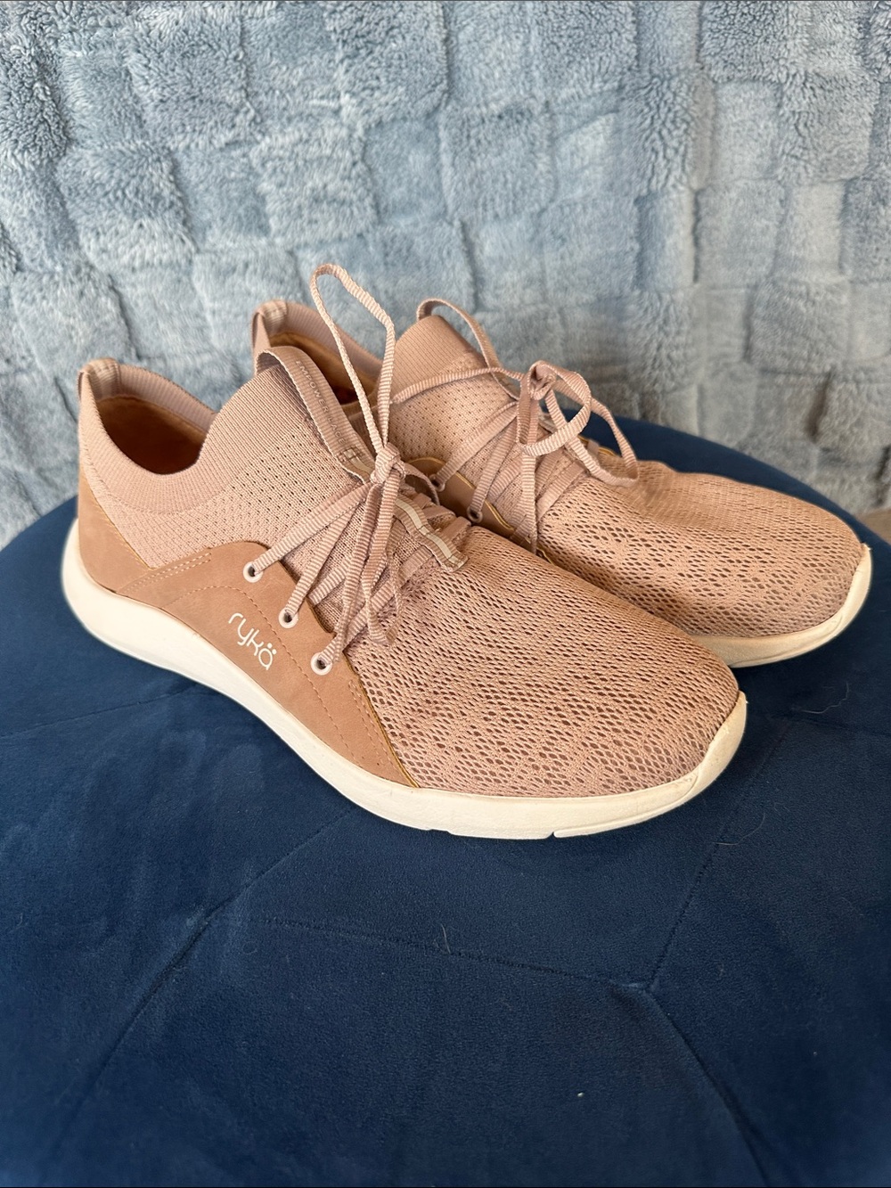 Ryka Knit Lace-Up Sneakers in Blush Pink 10